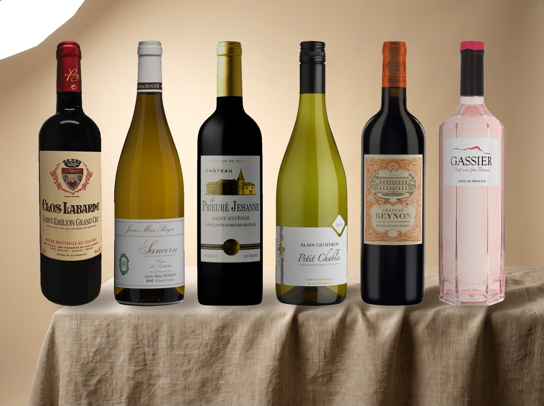 The France Case — six French bottles across six regions on linen