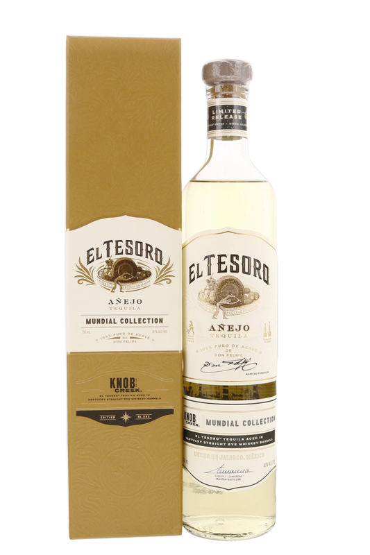 El Tesoro Mundial Collection Knob Creek Rye Edition Añejo Tequila 750ml bottle with box