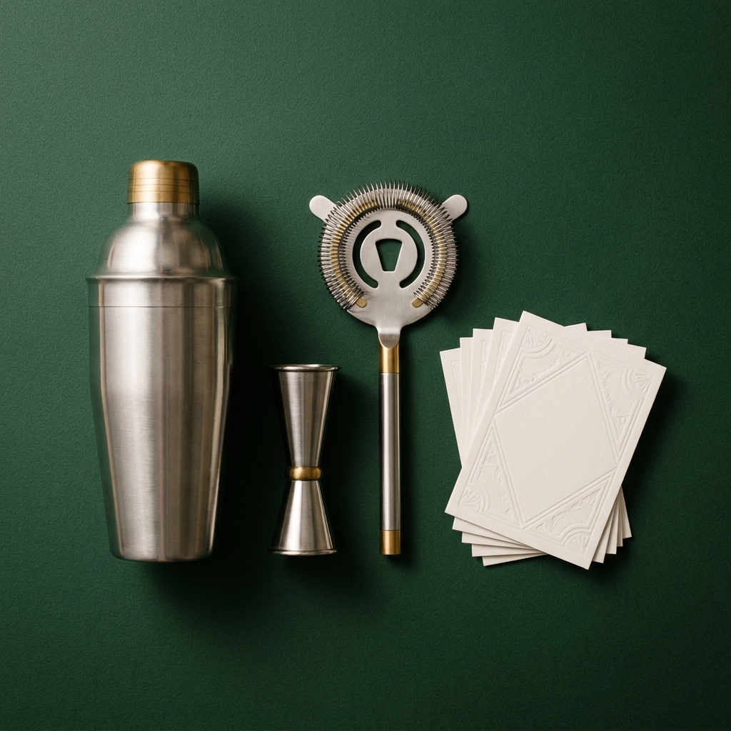 Bonus bartending tool kit and cocktail recipe cards